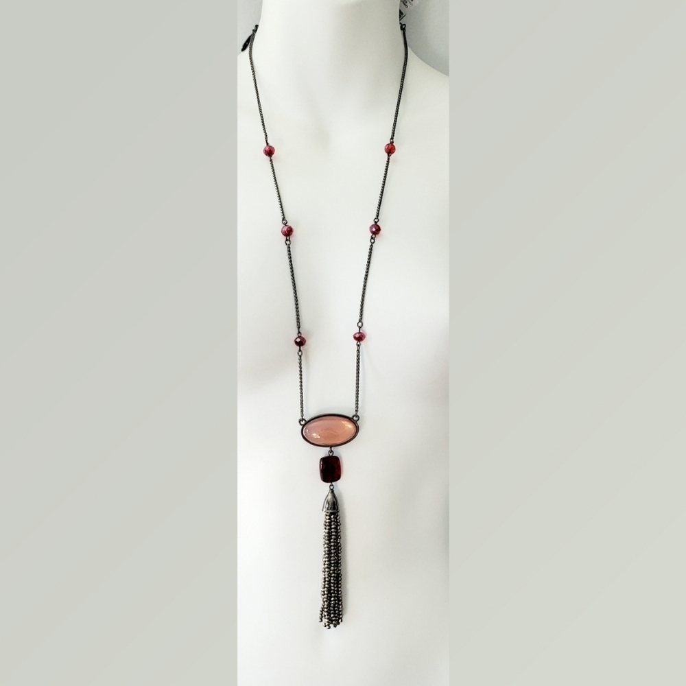 Chico's Boho Vintage Style 28" Long  Necklace Art Deco with Tassle Pendant New